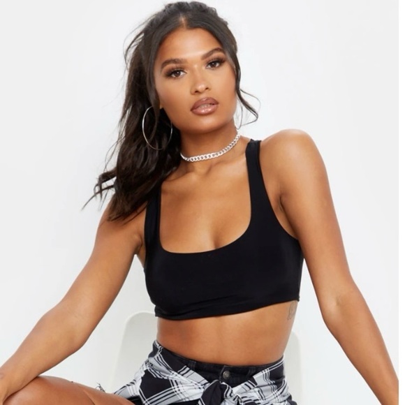 Pretty Little Things Black Slinky Racer Back Crop Top, NWT size 10 - Picture 7 of 10